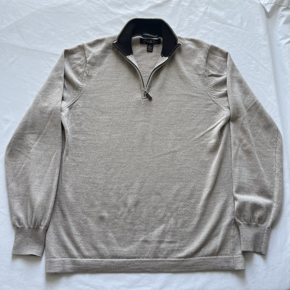 Pronto Uomo Sweater Men's Large Tan Extra Fine 100% Merino Wool Long Sleeve VTG